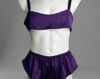Satin Mens Lingerie Set, Femboy Clothing Loungewear, Crop Top and Shorts Pajamas for Men, Sexy Silk Nightwear, Gift for Him, Gay Lingerie