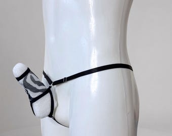 Mens See Through Underwear, Zebra Lace Micro Pouch Thong, Sheer String Panty, Femboy Lingerie