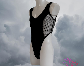 Hight-cut black biflex mesh bodysuit, Festival thong bodysuit, Mankini, Mens lingerie, Monokini extreme Sexy mens underwear Fishnet bodysuit