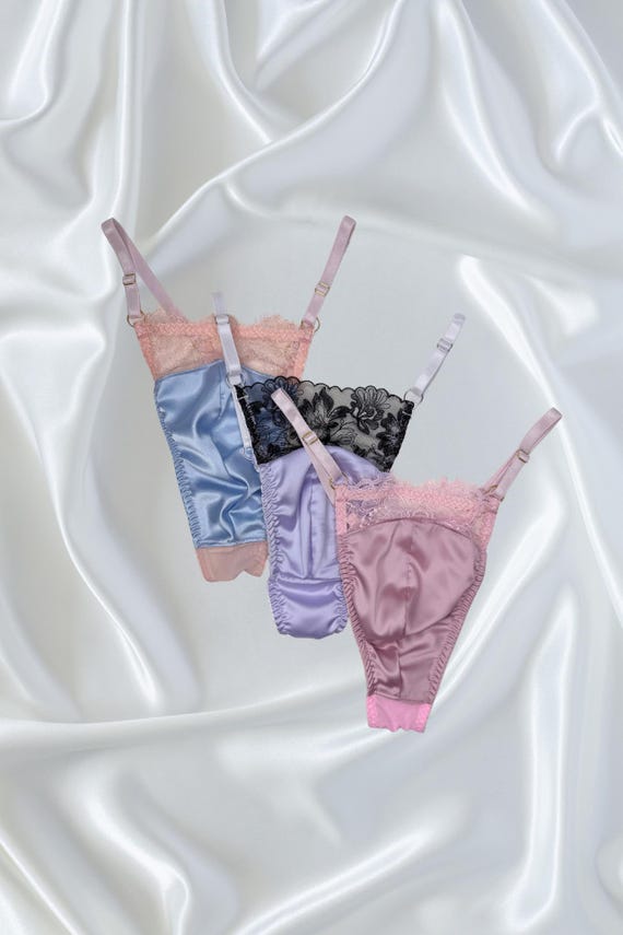 Satin Lingerie for Men, 3-Pack Lace Thongs, Sexy Femboy Clothing,  Transgender Lingerie Set, Crossdresser Panties, Silky Pouch Gift for Him