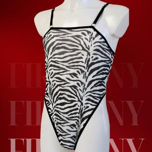 Zebra See Through Men&#39;s Bodysuit – Sheer Thong Bodysuit for Men – Sexy Gay Lingerie – Femboy Outfit – Mesh Zebra Bodysuit