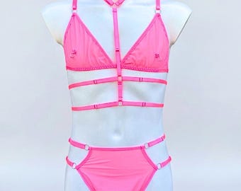 Harness Lingerie Set for Men, Sheer Mesh Bra and Panties with Body Straps, Femboy Lingerie