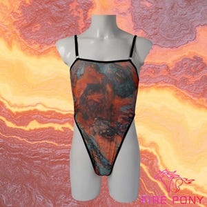 Volcano Print Men&#39;s Bodysuit See Through Mesh Singlet, Mens underwear, Man&#39;s mesh underwear, Mankini, Men leotard, Sheer underwear for men