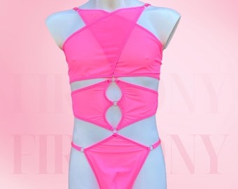 Mens Sexy Pink Bodysuit with Cutouts – Femboy Lingerie for Men, Sissy Bodysuit, Gay Clubwear, Mesh Bodysuit for Femboys, Fishnet bodysuit