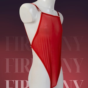 Mesh Red Bodysuit Men – Mens Sexy Thong Bodysuit, See Through Mens Underwear, Gay Underwear Mankini String Homme