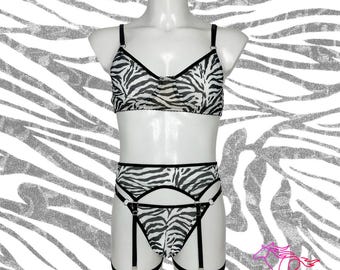 Zebra print mens lingerie set, Femboy lingerie, Sissy lingerie set, Mesh lingerie, Mens underwear, Animal print, Gay underwear, Sheer bra
