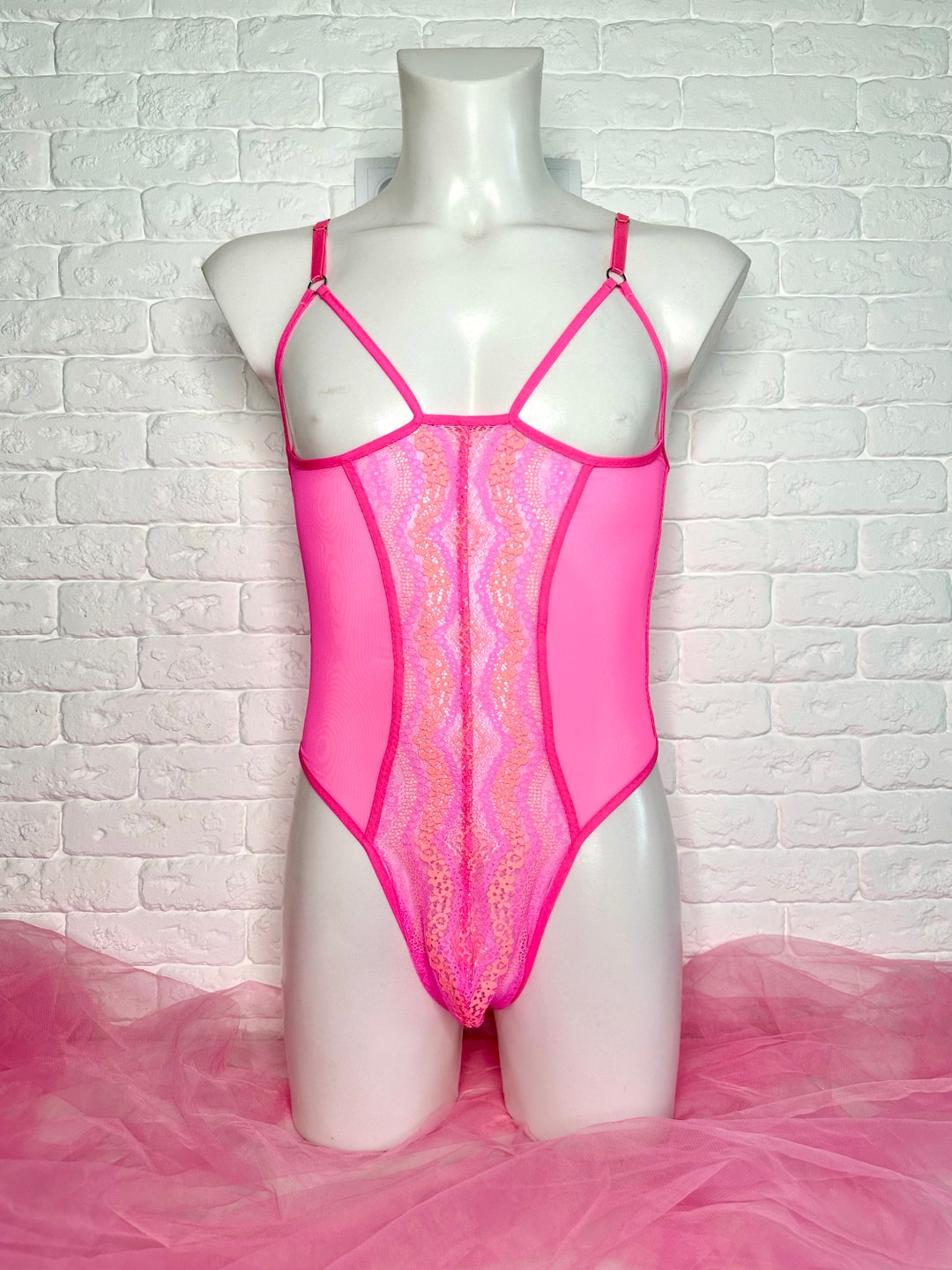 Pink Sheer Mesh Bodysuit Mens Sheer Lingerie Mens Sexy Etsy