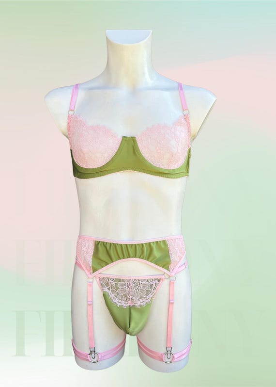 Mens Femboy Lingerie Lace Garter Set  Bra and Panty for Men, Gay Lingerie,  Sissy Underwear, Crossdresser Lingerie, Mens Garter Belt Set - Etsy