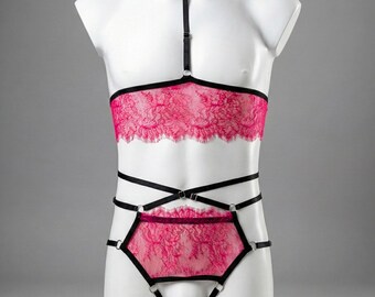 Open Crotch Lingerie Set for Men, Femboy Lingerie Crotchless Harness, Cupless Bra Open Cup Lingerie, Transparent Mesh Body Harness