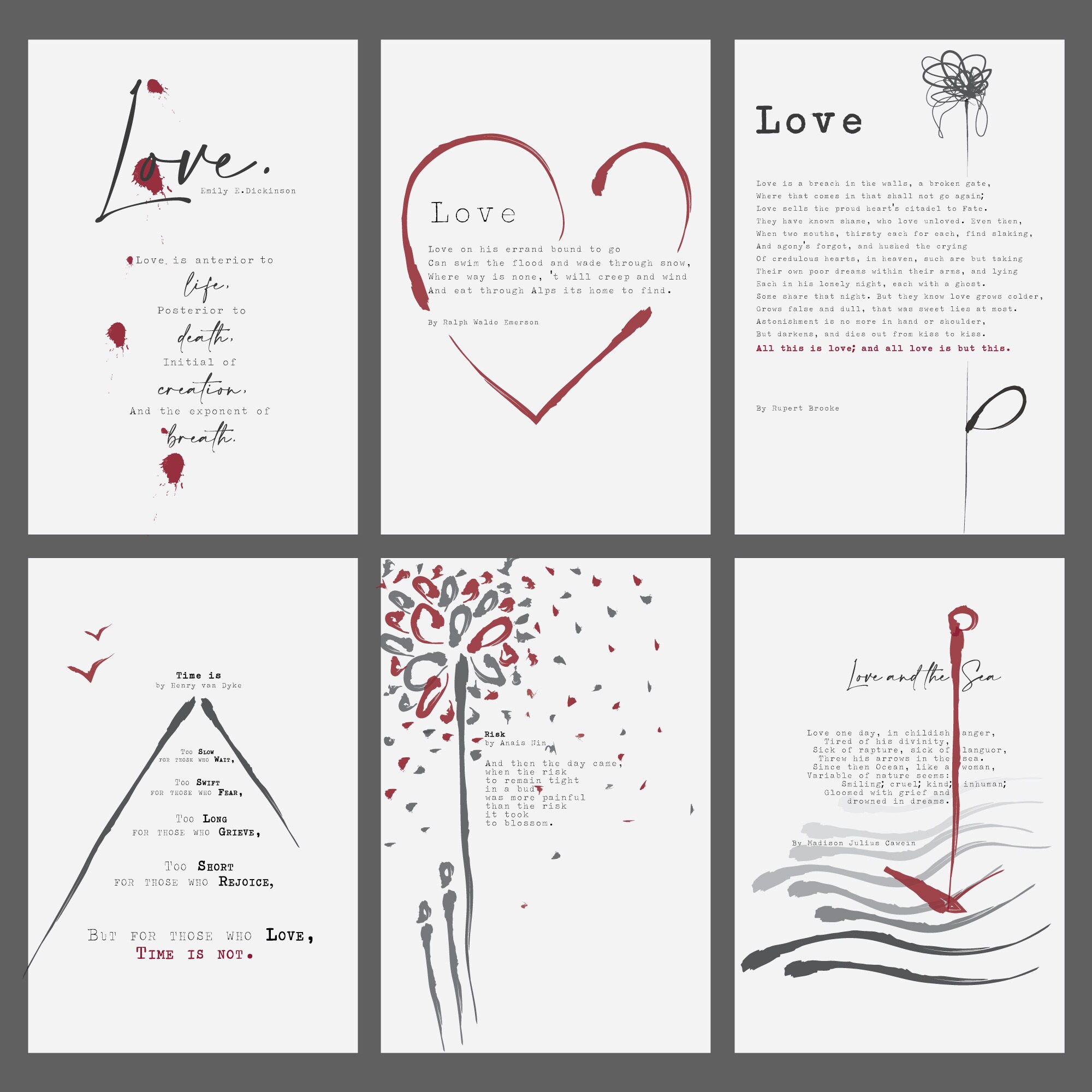 Printable LOVE POEMS Cards Illustrated Valentine's Cards - Etsy