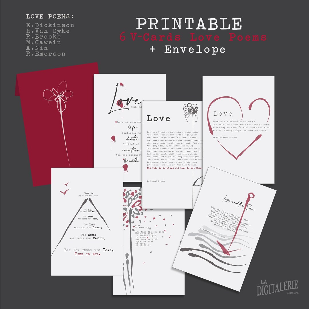 Printable LOVE POEMS Cards Illustrated Valentine's Cards - Etsy