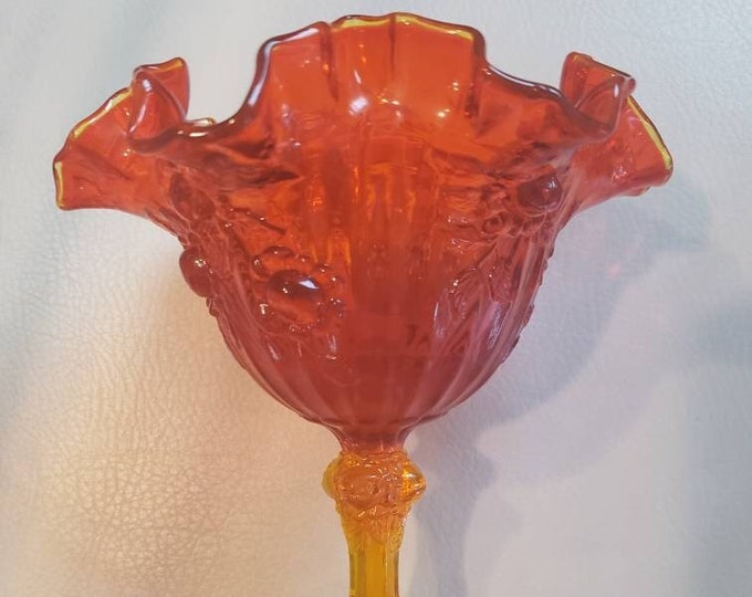 Fenton Amberina Compote Cabbage Rose | Red Orange Cabbage Rose Fenton ...