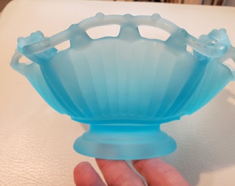 Fenton blue satin glass Lattice bowl