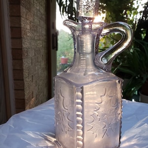 Antique EAPG Albany Hand Mouth Blown Flint Square Glass Whiskey Decanter |Antique 1890s-1900s Maple Leaf Decanter|