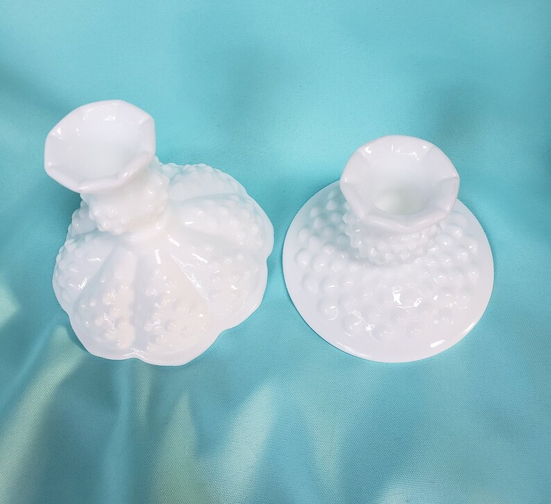 Fenton Hobnail White Milk Glass Candle Holders Footed Pair ...