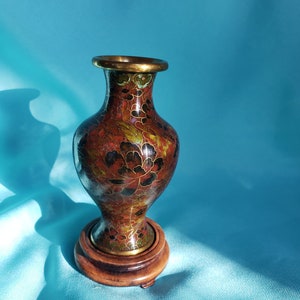 Vintage Cloisonne Chinese Bronze Enamel Vase on a Stand