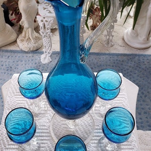 Stunning Blue Italian Decanter and Cordial Glass set