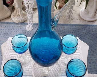 Stunning Blue Italian Decanter and Cordial Glass set