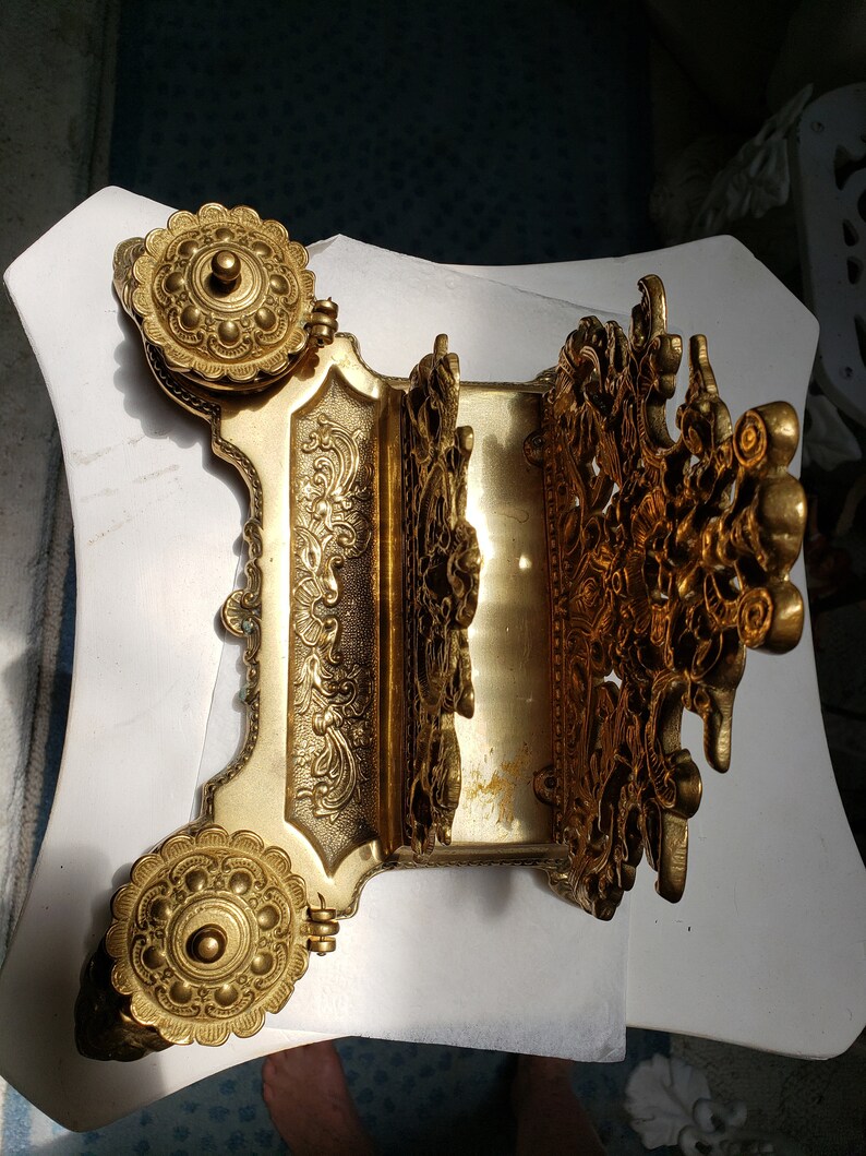 Ornate Solid Brass Cherub double Inkwell and stationary holder Etsy