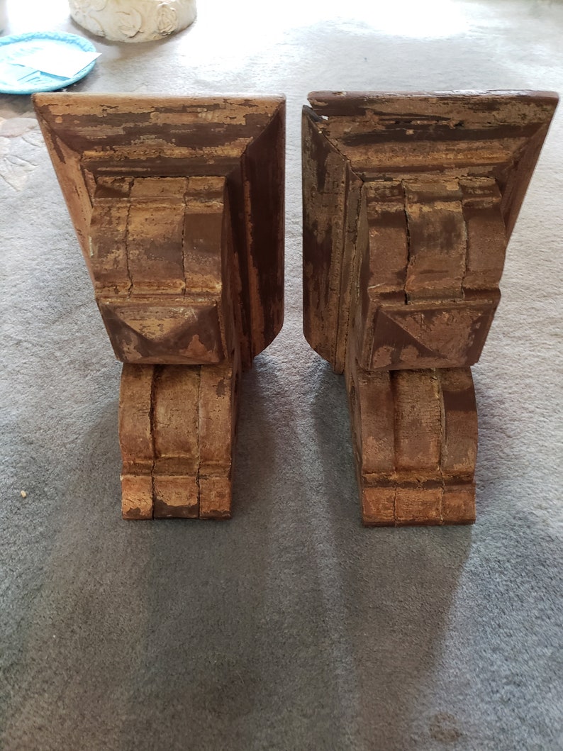 Distressed pair Wood Corbels Vintage Chunky Wood Corbels Etsy
