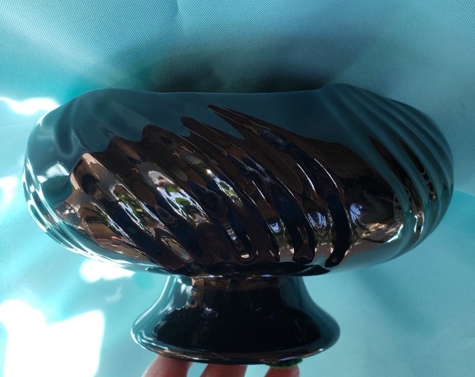 Vintage Black Amethyst Glass Candy Dish or Planter Black Art Deco Fruit