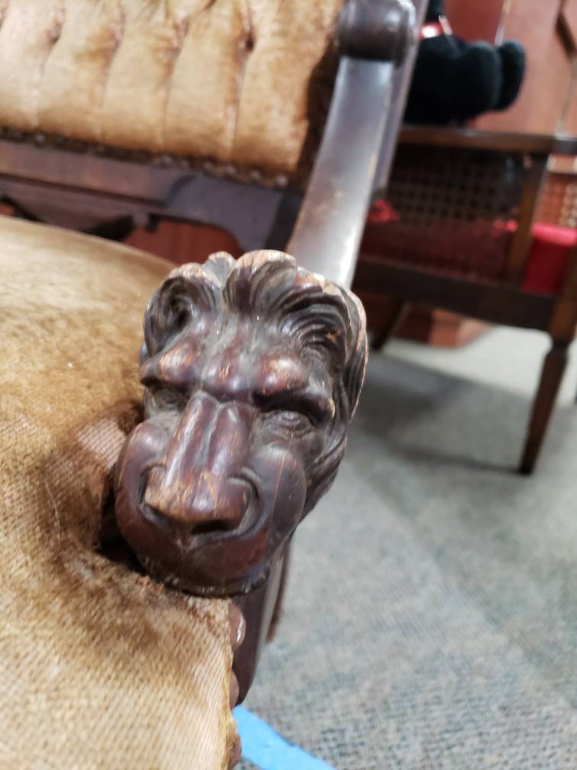 Antique Carved Griffin Face and Lion Head Arm Chair attributed Etsy