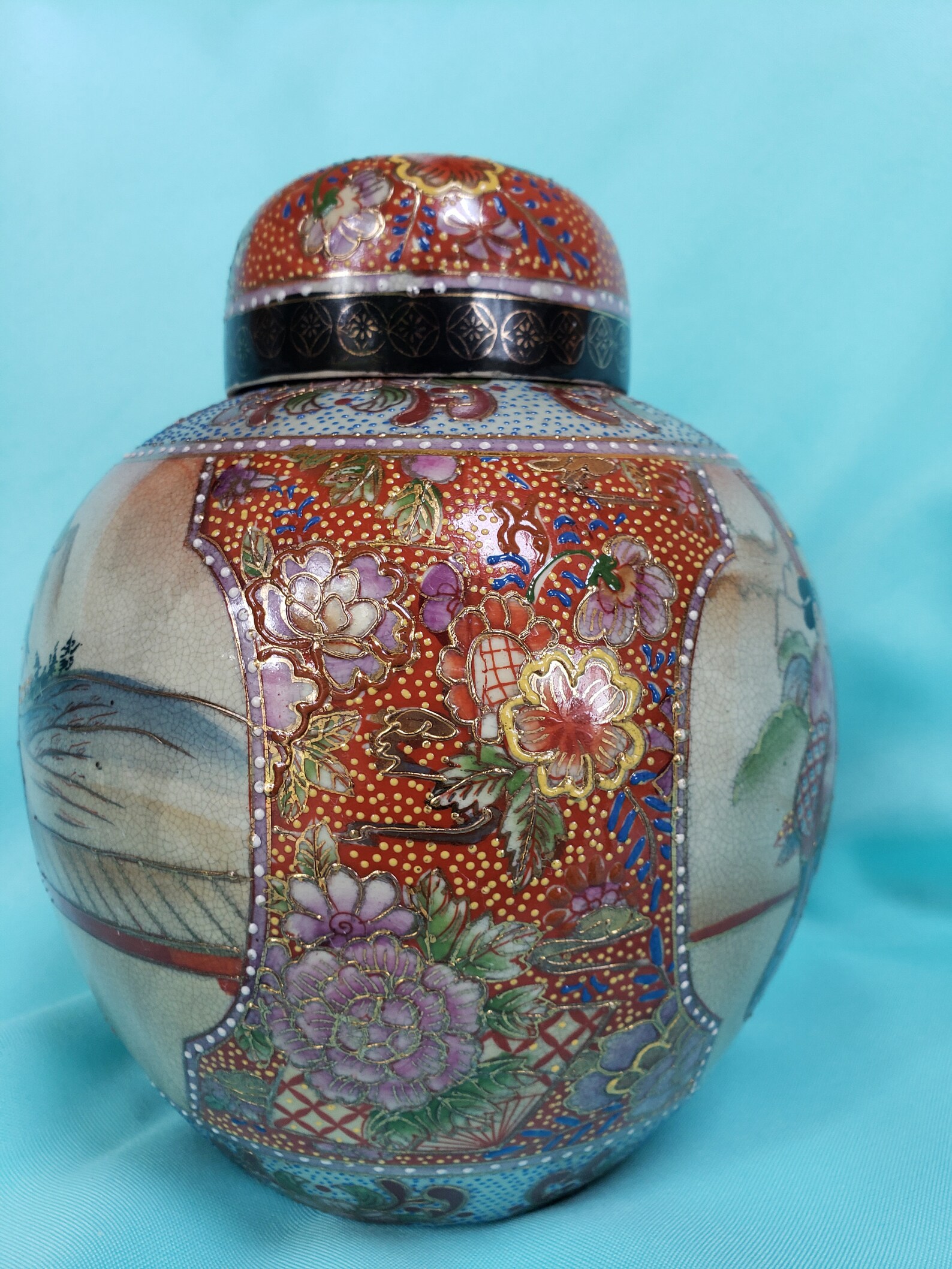 Vintage Satsuma Moriage Porcelain Ginger Jar Hand Painted Etsy