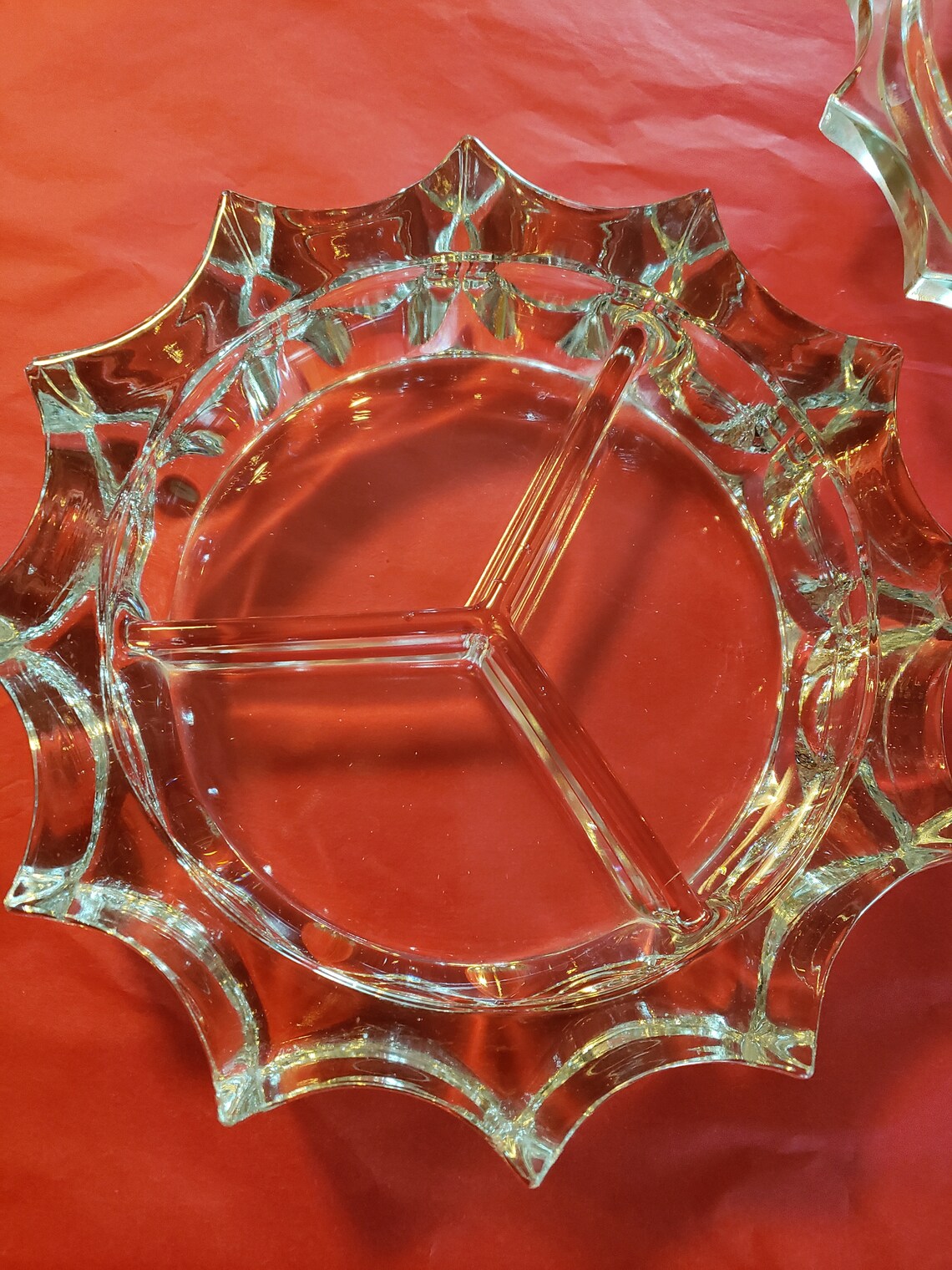 Rare Divided Covered Candy Dish Clear Sun Burst Shaped Etsy