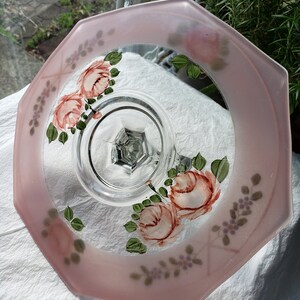 Vintage 8-sidig godbit / smörgåstallrik baksida & emaljmålad | Rosa rodnadsmålad smörgåstallrik bild 3