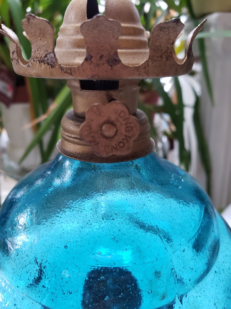 Vintage Aqua Glass Oil Lamp Made in Hong Kong Rare Aqua Glass Etsy