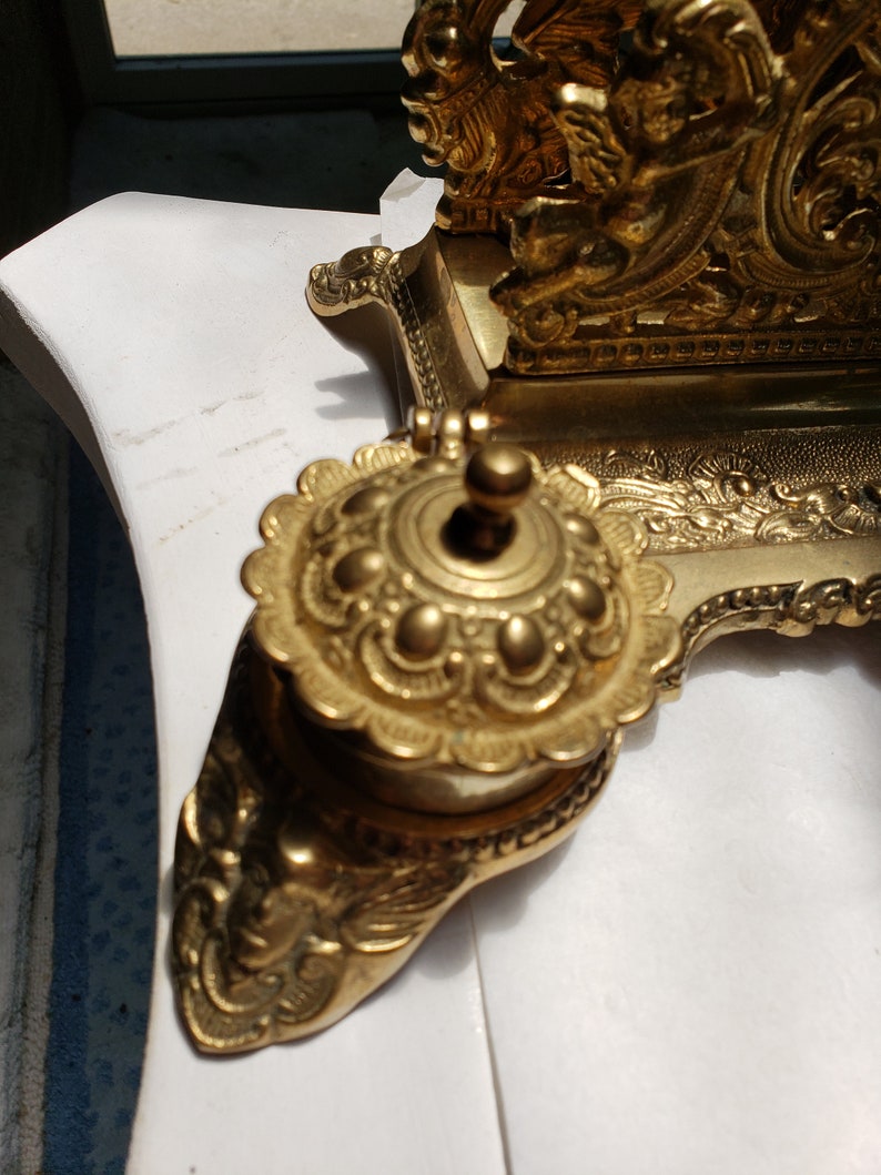 Ornate Solid Brass Cherub double Inkwell and stationary holder Etsy