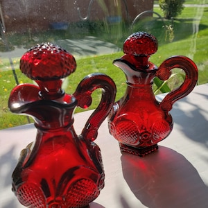 Pair of Vintage AVON Ruby Red Cape Cod Cruets| Avon Ruby Red Decanters| Vintage Avon Ruby Red cruets