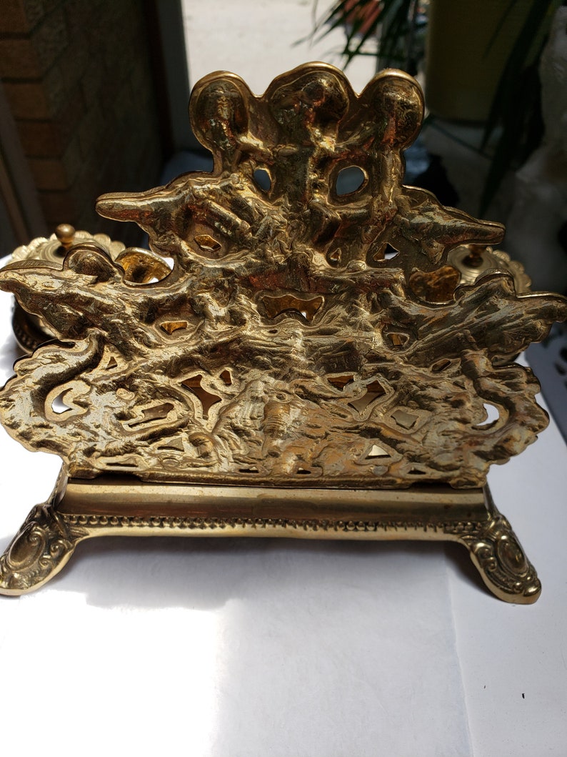 Ornate Solid Brass Cherub double Inkwell and stationary holder Etsy