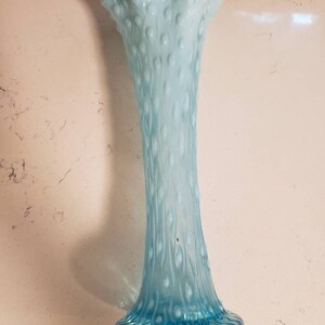 Vintage Northwood Turquoise Blue Opalescent Tree Trunk Vase| Blue Opalescent Ruffle Edge Vase| Collectible Vase