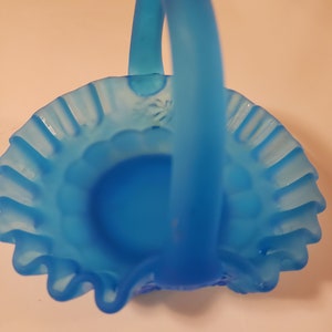 Vintage Westmoreland Glass Basket Blue Ruffled Edge |Blue Satin Basket Dish| Collectible Glass Westmoreland Grapevine Dish
