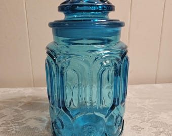 Vintage L.E. Smith Blue Moon & Stars Glass Canister - Etsy