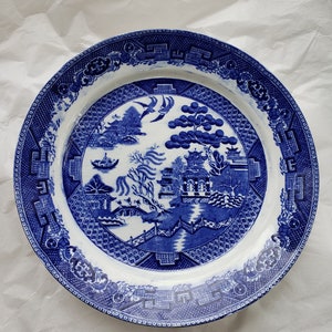 Wedgwood England Oriental Theme Plate| Antique Wedgwood Blue White Stoneware Plate | 10&quot; Wedgwood blue white plate