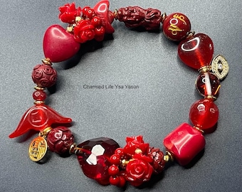 Dainty good luck Charm -Piyao, Ingot Wealth Ship, Coral, Lotus, Red Jade, Mantra Bead