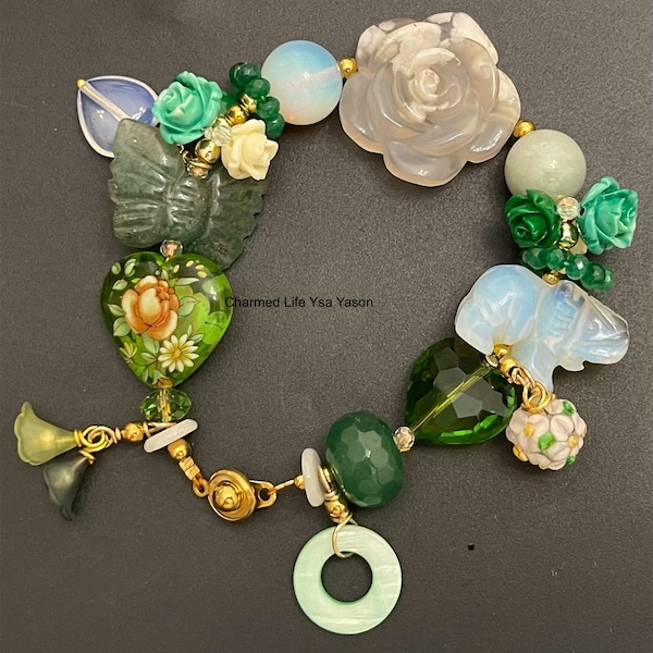 Cherry Blossom Flower Agate, Jade, Opalite, Elephant, Aventurine, Butterfly