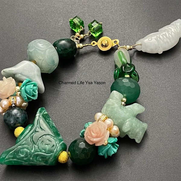 Jade, Ingot Wealth ship, Lotus, Aventurine, Bok Choy, Rhinoceros, Koi