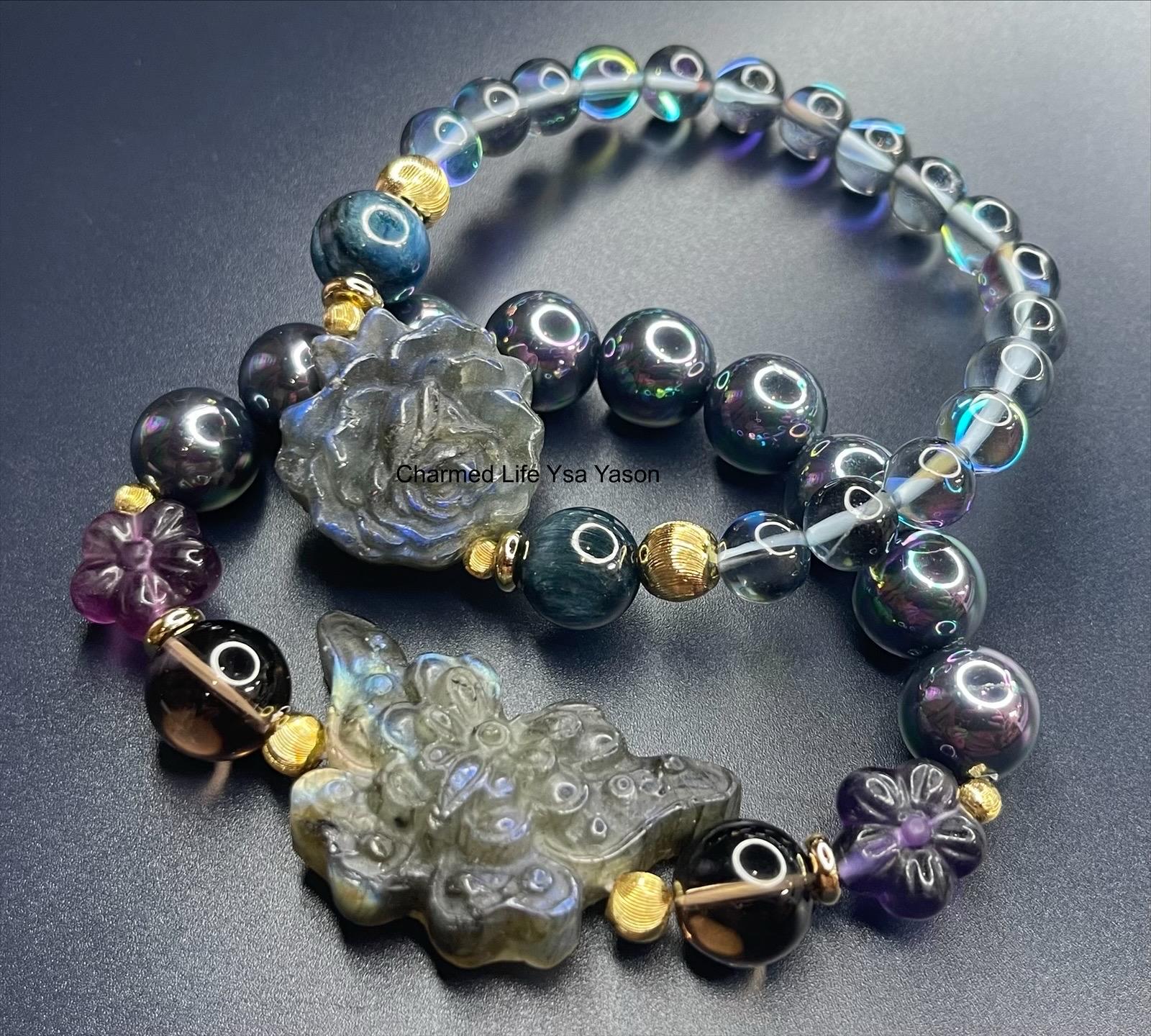 Pair Sale-- Labradorite, Peony, Butterfly, Black Coated Shell Pearl, Smoky Quartz, Kyanite, Blue Aura Quartz