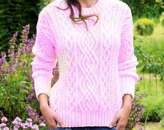 Womens Aran Cable Knit Sweater Pattern, Ladies Jumper (PDF Download)