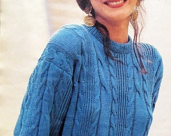 Womens Aran Cable Knit Sweater Pattern, Oversized Jumper (PDF Download)