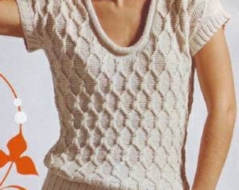 Womens Cable Sweater Knitting Pattern, Short Sleeve Jumper (PDF Pattern)