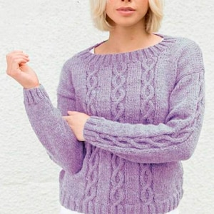 Womens aran sweater pattern, Easy knit sweater pattern,Beginner knitting sweater, knitting pattern,PDF ladies  jumper,Instant download