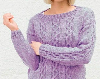 Womens aran sweater pattern, Easy knit sweater pattern,Beginner knitting sweater, knitting pattern,PDF ladies  jumper,Instant download