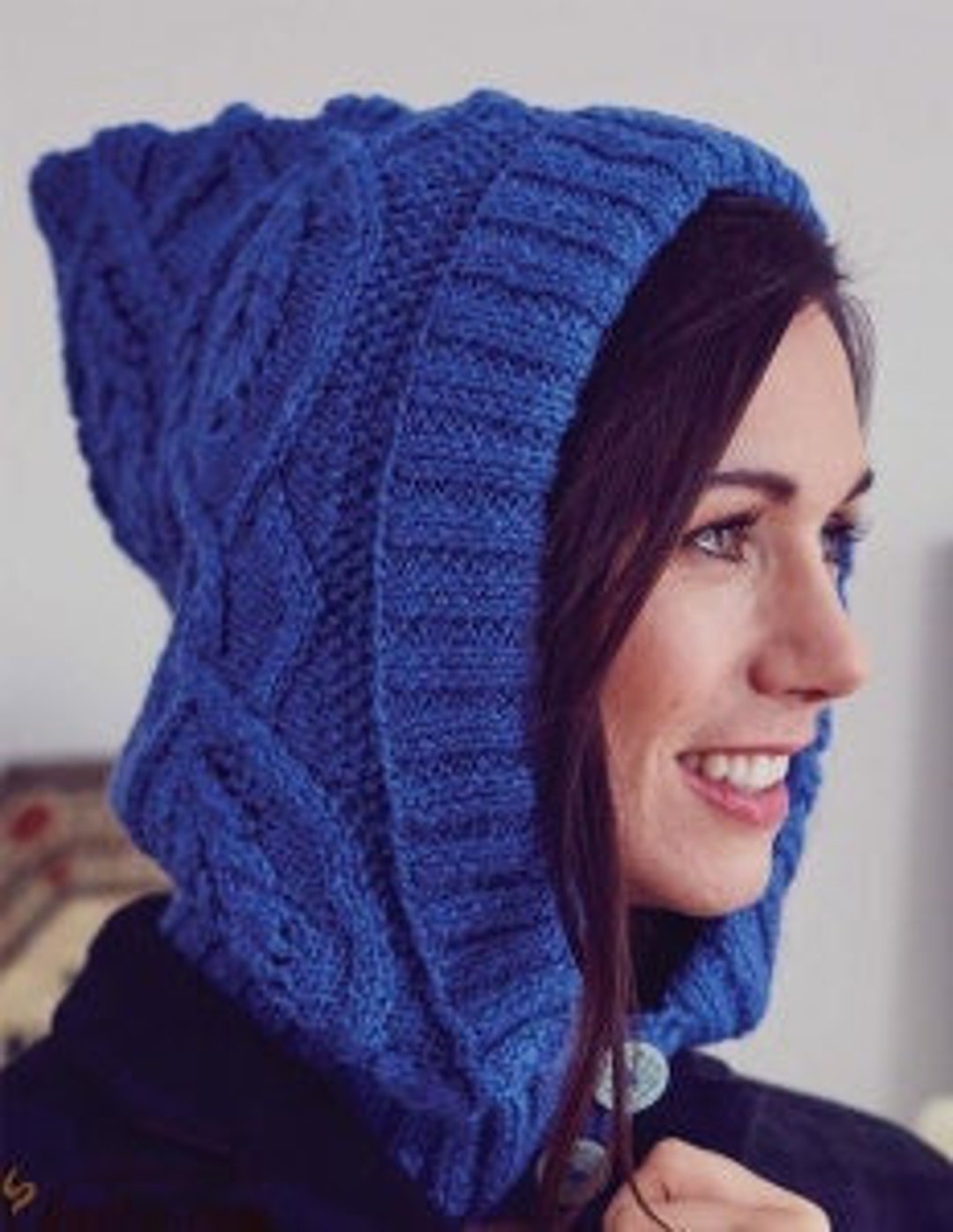 Aran Cable Knit Hooded Scarf PATTERN With Buttons (PDF Download) - Etsy