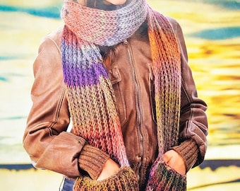 Instant load PDf Easy knitting pattern for beginners to make a wide scarf with pockets Large knitting needles