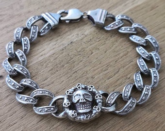 ブレスレット WILLIE and DUFFY Skull chain bracelet silver 925 handmade Sterling Silver Skull Links Bracelet - Silver 925 Cuban