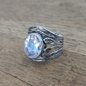 Solitaire 925 Sterling Silver Ring, Handmade Designed Israeli Jewelry, Central Zircon Stone